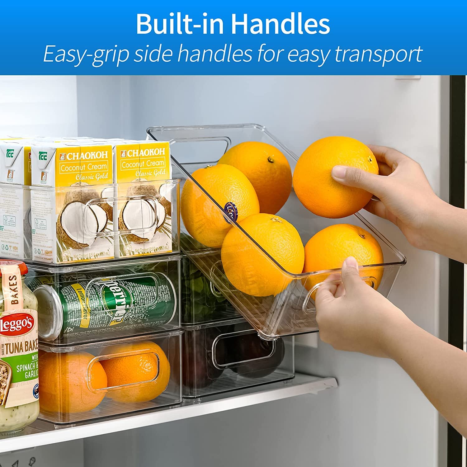 Snazzy Clear Plastic Fridge Storage Organizer Bins Pantry Kitchen Countertop Cupboard Boxes Set OF 6